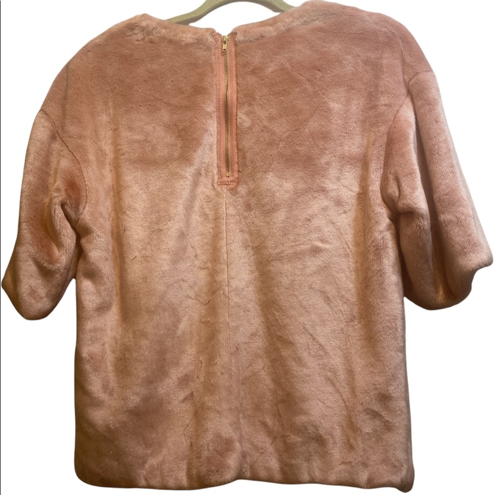 H&M Pink Faux Fur Fuzzy Warm Top Back Zip Closure Pink